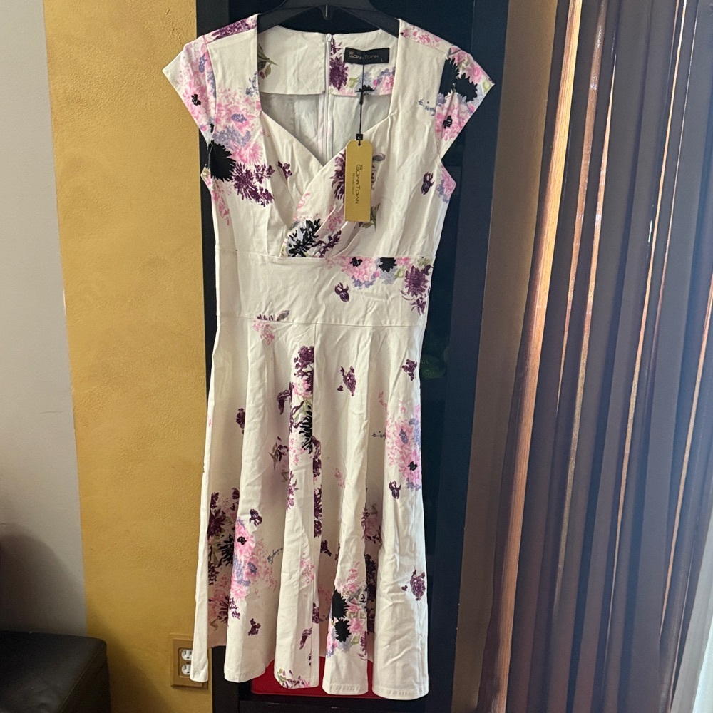 Floral Midi Dress in Pink and Purple